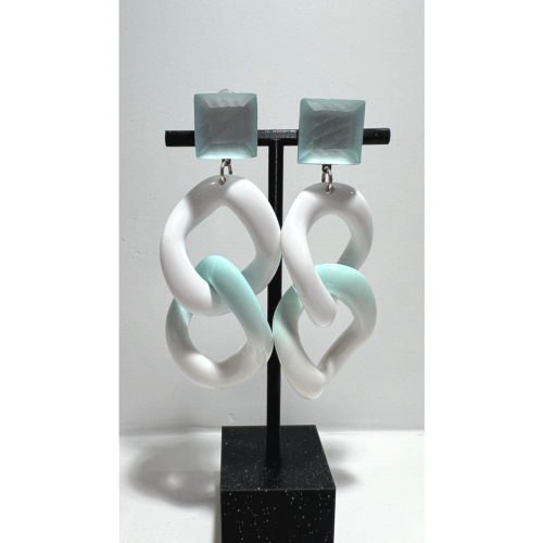 Boucles Oreilles maillons bleu et blanc givré 