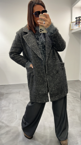 Manteau mi-long gris chiné NAELIS 