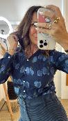Chemise froissée à motif bleu WWV084 NT