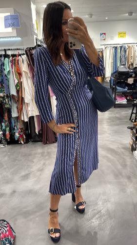 Robe longue imprimé géométrique bleu Rania LPE