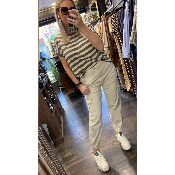 Top Marinière kaki et beige Hector