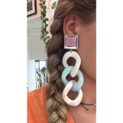 Boucles Oreilles maillons bleu et nacre miroir 