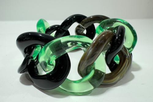 Bracelet maillons à enfiler vert transparent noir et kaki