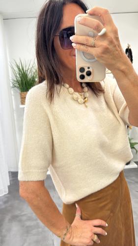 Pull col rond ivoire 054-260023 BSB