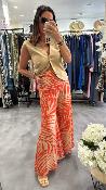 Pantalon fluide camel corail à motifs feuilles  M8364P MR