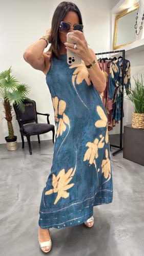 Robe longue fluide bicolore indigo M2371A MR