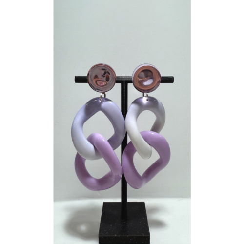 Boucles Oreilles maillons lilas et blanc miroir 