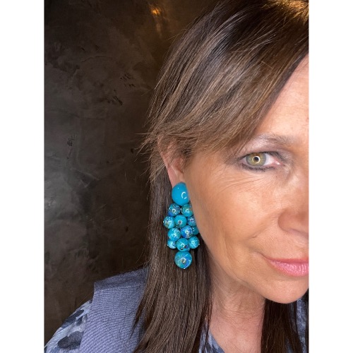 Boucles Oreilles grappe bleu turquoise