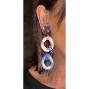 Boucles Oreilles maillons bleu violet blanc miroir 