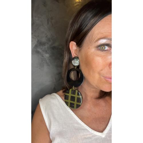 Boucles Oreilles noir et vert 