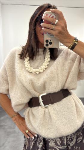 Pull col rond crème MRK638  MR