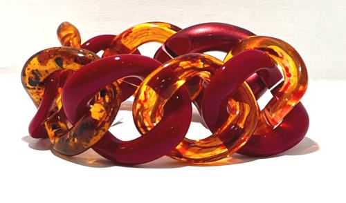 Bracelet maillons à enfiler rouge translucide ambre