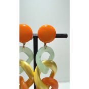 Boucles Oreilles maillons orange vert jaune 