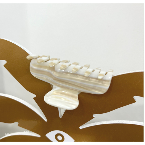 Pince à cheveux en acétate de cellulose beige et blanc S