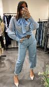Blouse bleu ciel lavallière KXCM0267 KKS
