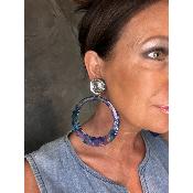 Boucles Oreilles acétate créole bleu et miroir
