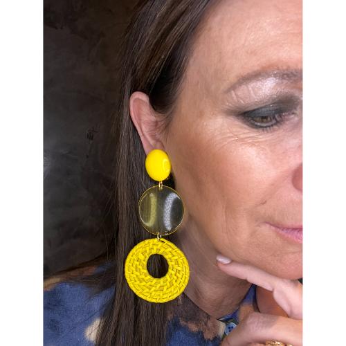 Boucles Oreilles jaune raphia