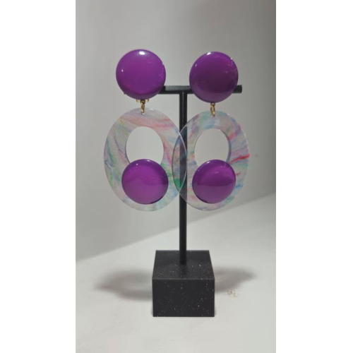 Boucles Oreilles violet et transparent