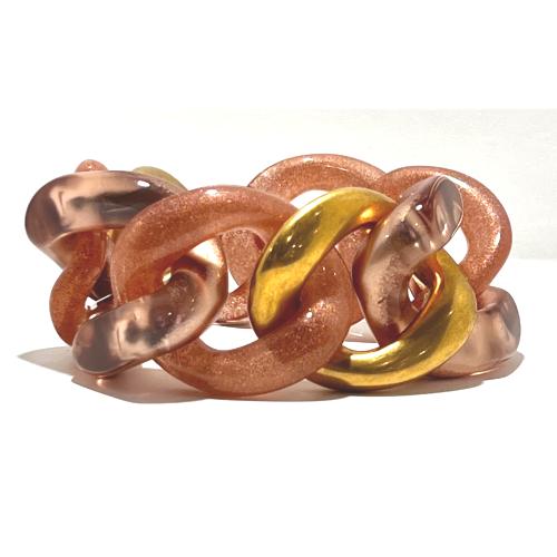 Bracelet maillons à enfiler rose pailleté doré  et nude
