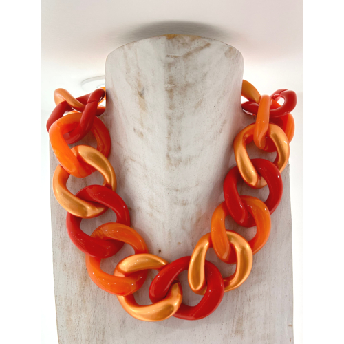 Collier gros maillons anse de sac orange