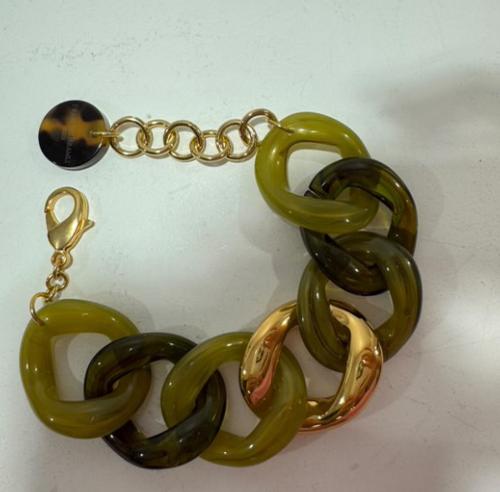 Bracelet maillons à crochet kaki et doré