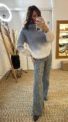 Pull col roulé gris et blanc MRK635 MR