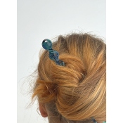 Pic à cheveux plat transparent acétate de cellulose bleu