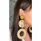 Boucles Oreilles marron beige raphia