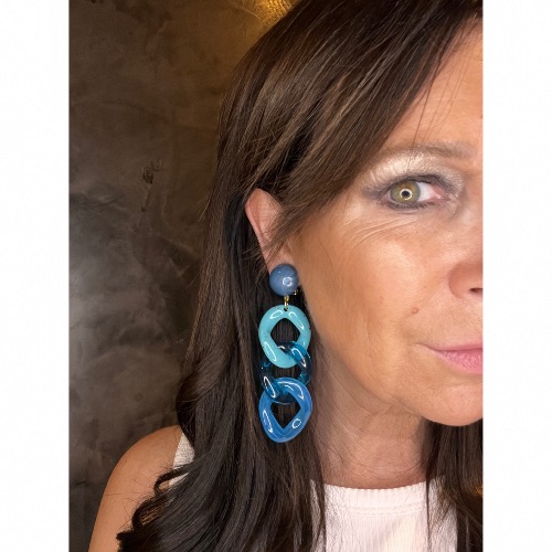 Boucles Oreilles maillons turquoise bleu 