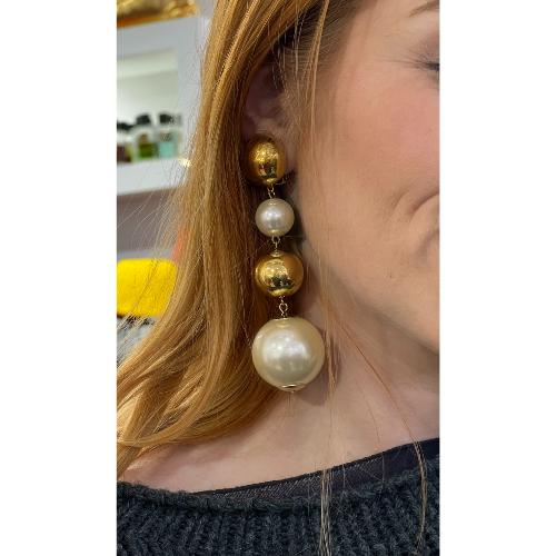 Boucles Oreilles  perles naturelles dorées
