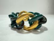 Bracelet maillons à enfiler kaki vert et doré mat