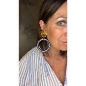Boucles Oreilles créoles doré et marine 