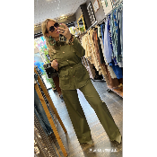 Pantalon en toile de coton kaki Sarah