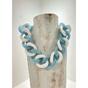 Collier maillons anse de sac bleu et blanc