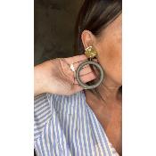 Boucles Oreilles créoles miroir et gris foncé