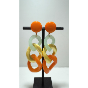 Boucles Oreilles maillons orange vert jaune 