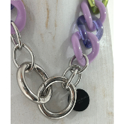 Collier maillons anse de sac violet et vert