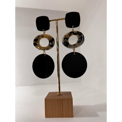 Boucles Oreilles Alba Acétate blanc noir