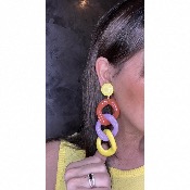 Boucles Oreilles  maillons jaune orange violet