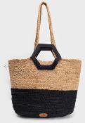 Sac panier bicolore anse bois WBU022 NT