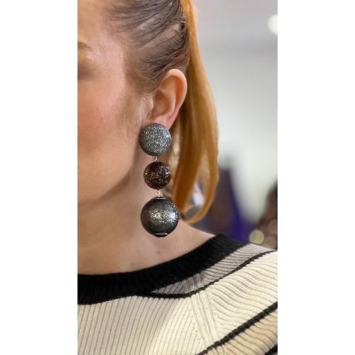 Boucles Oreilles pailleté noir gris