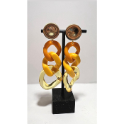 Boucles Oreilles maillons jaune orange miroir 