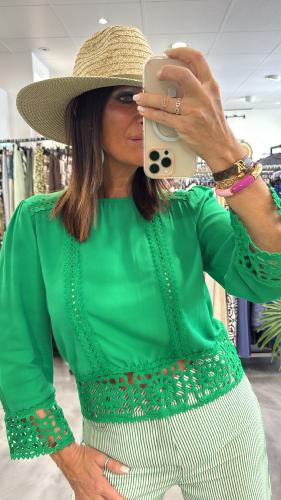 Top broderie vert TEVY LPE