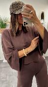 Pull fluide col rond chocolat 054-210062 BSB
