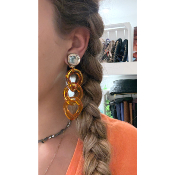Boucles Oreilles maillons orange transparent miroir 
