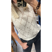 Pull sans manches losange ajouré beige