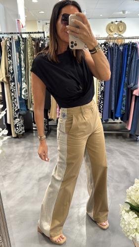Pantalon bi matière toile et jeans 052-212901
