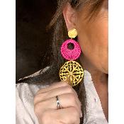 Boucles Oreilles rose raphia 