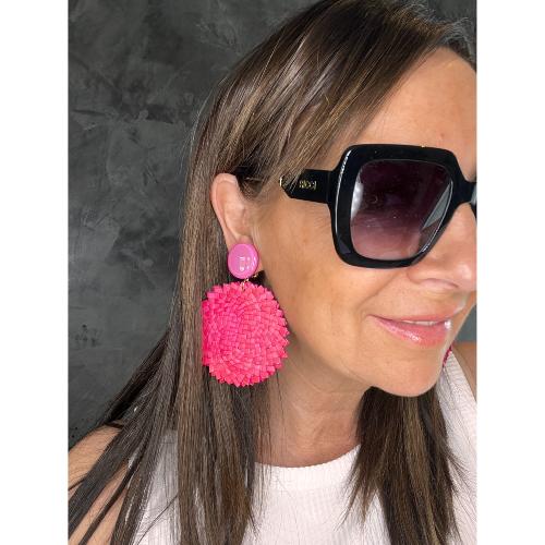 Boucles Oreilles raphia fuxia