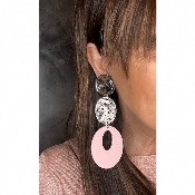 Boucles Oreilles rose et métal argent